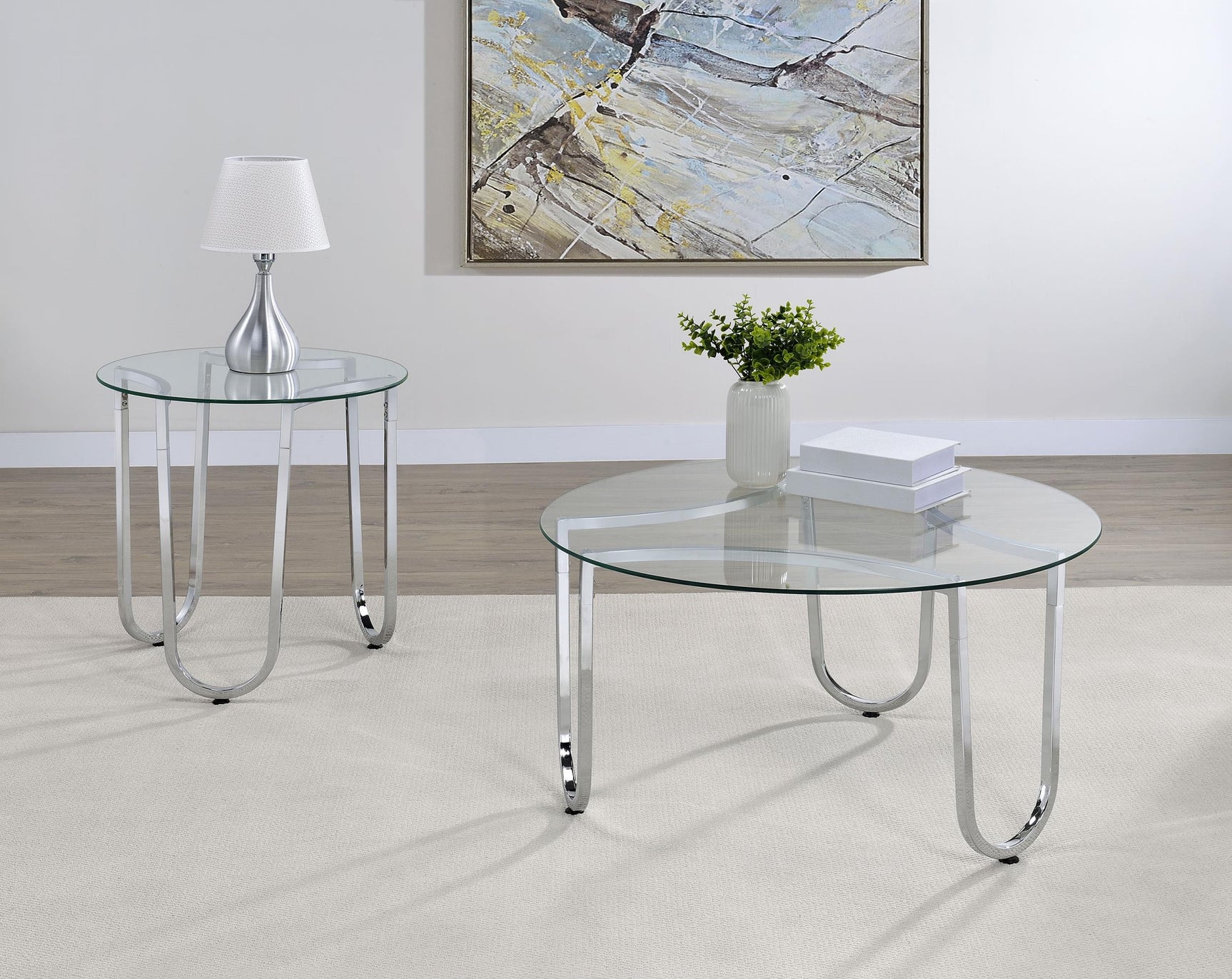 Beller Round Tempered Glass Top Cocktail Coffee Table Chrome