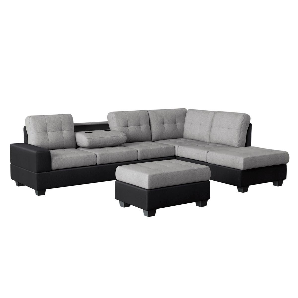 Gray/Black Traditional Solid Wood, Plywood Fabric Upholstered Tufted Ottoman Sectional - Ella Furniture