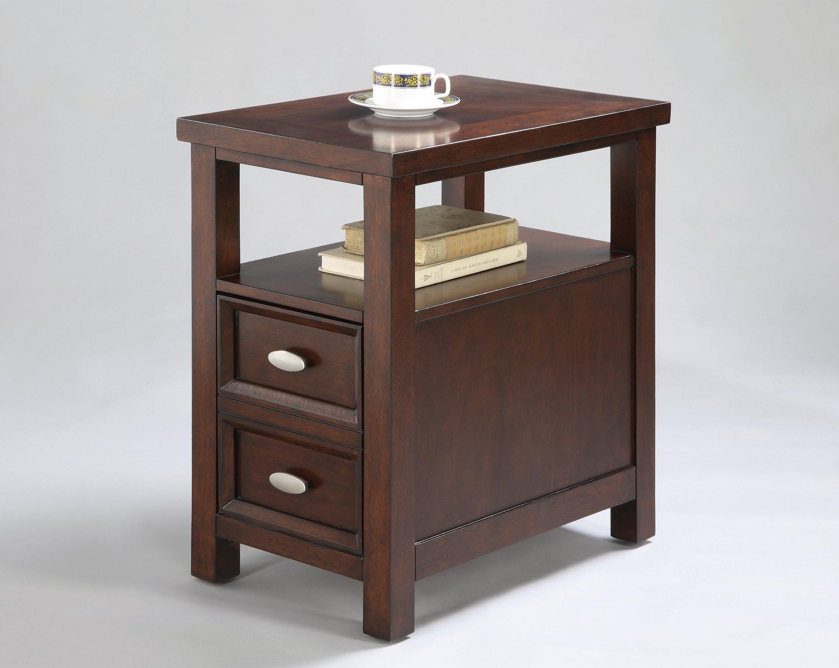 Dempsey Modern Chairside Table, Sturdy Steel Frame With a Rich, Dark Wood-Grain Finish - Ella Furniture