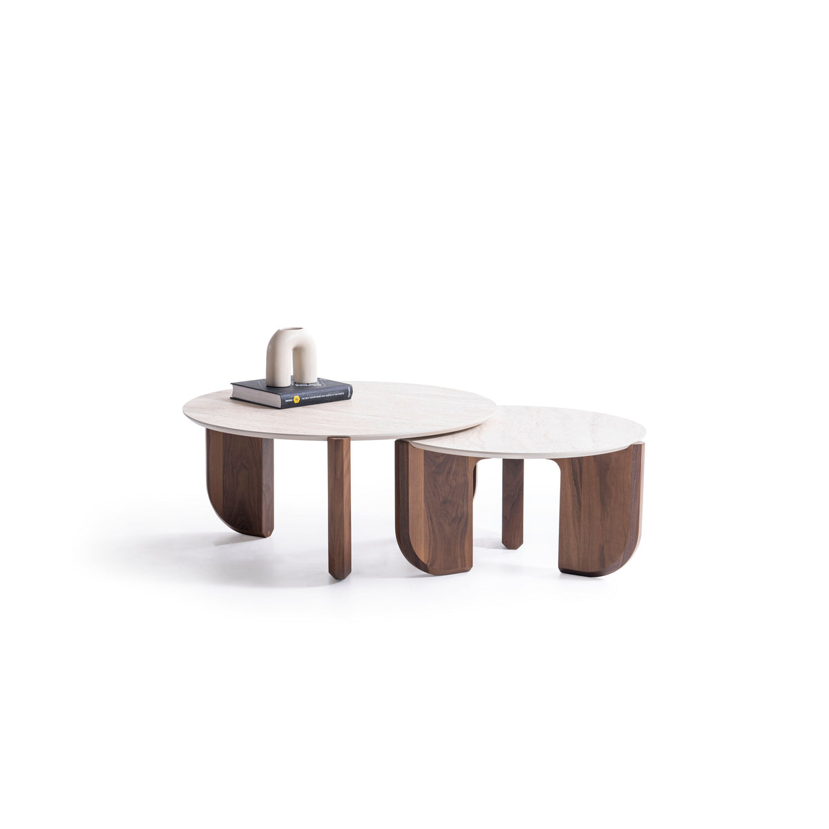 Olena Walnut-Travertine 3-Piece Coffee Table Set