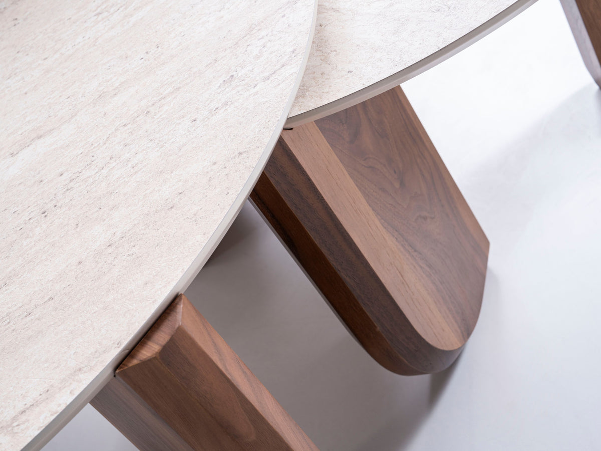 Olena Walnut-Travertine 3-Piece Coffee Table Set