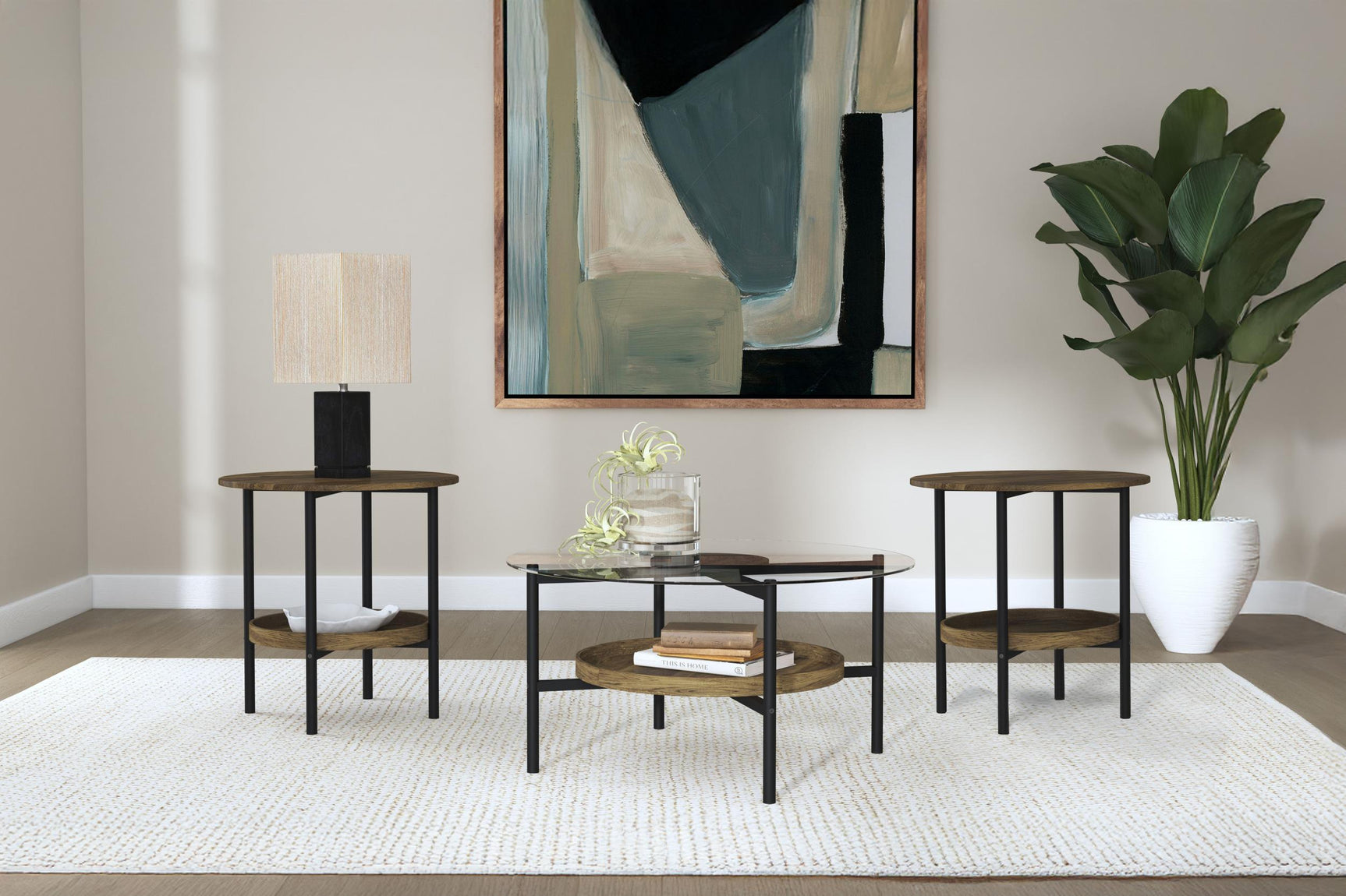 Delfin 3-piece Round Coffee and End Table Set Brown