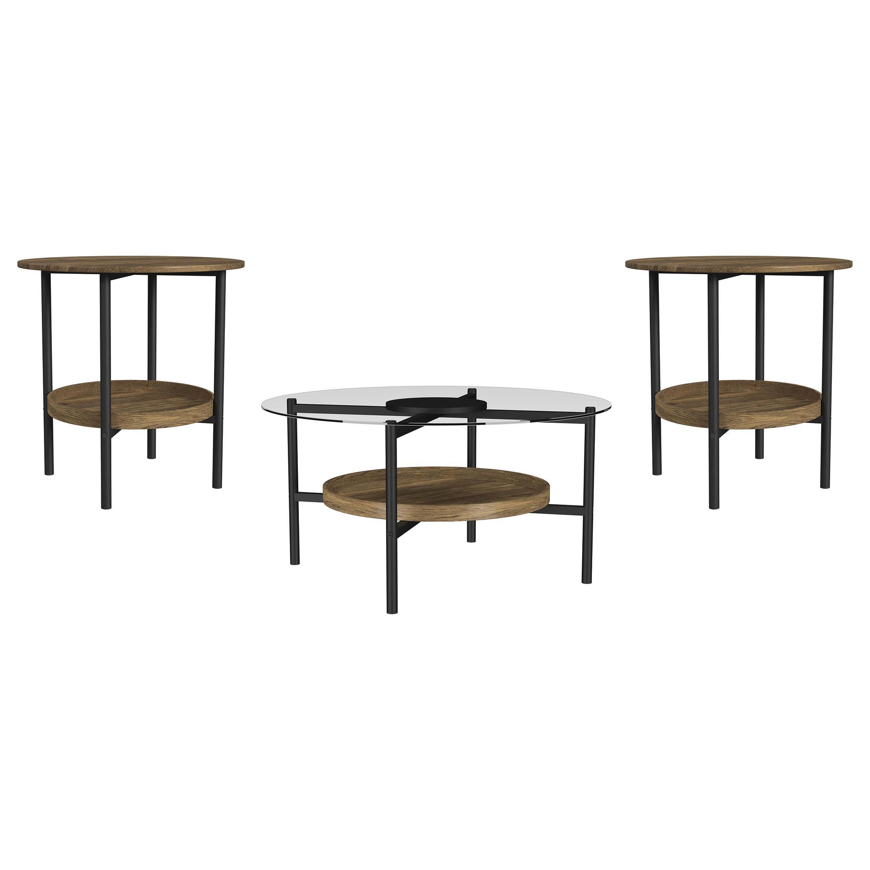 Delfin 3-piece Round Coffee and End Table Set Brown