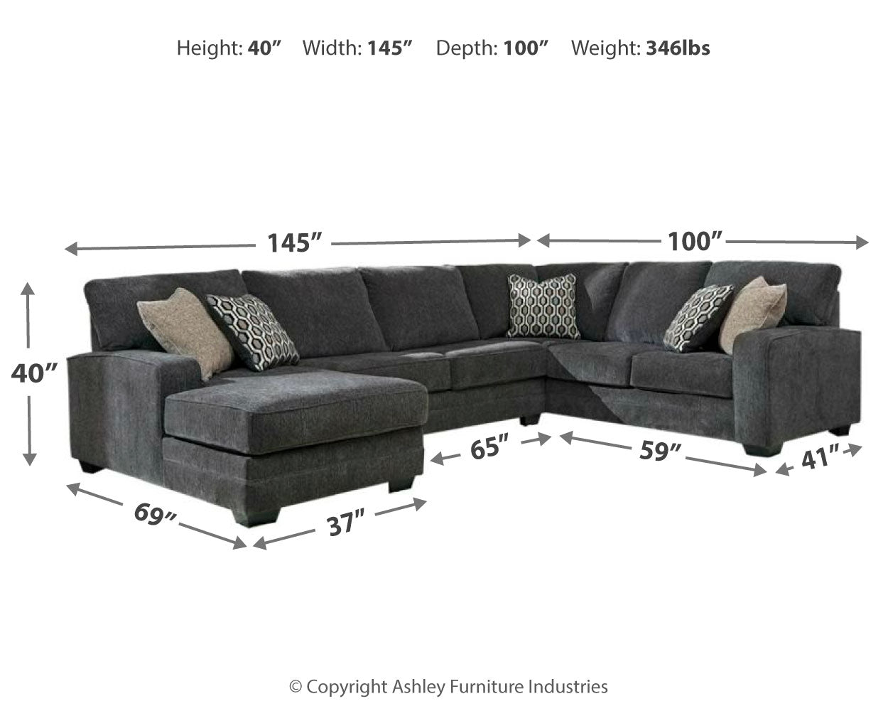 Tracling Slate 3-Piece Sectional with Ottoman