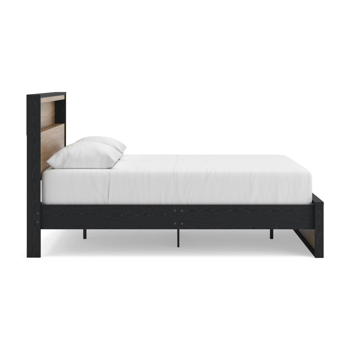 Kozmour Black/Brown Queen Bookcase Complete Bed Frame — side view