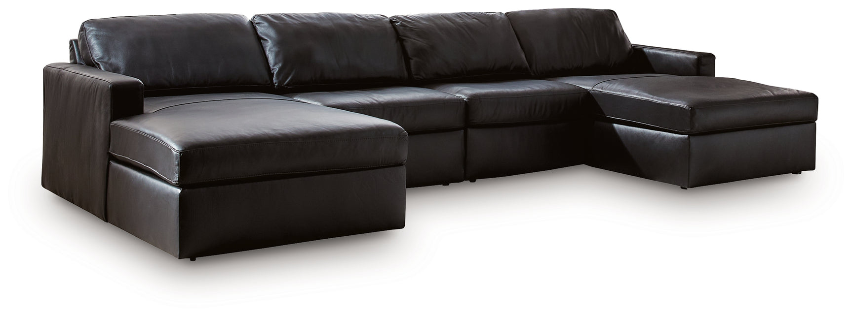 Modmax II Black Leather 4-Piece Double Chaise Sectional