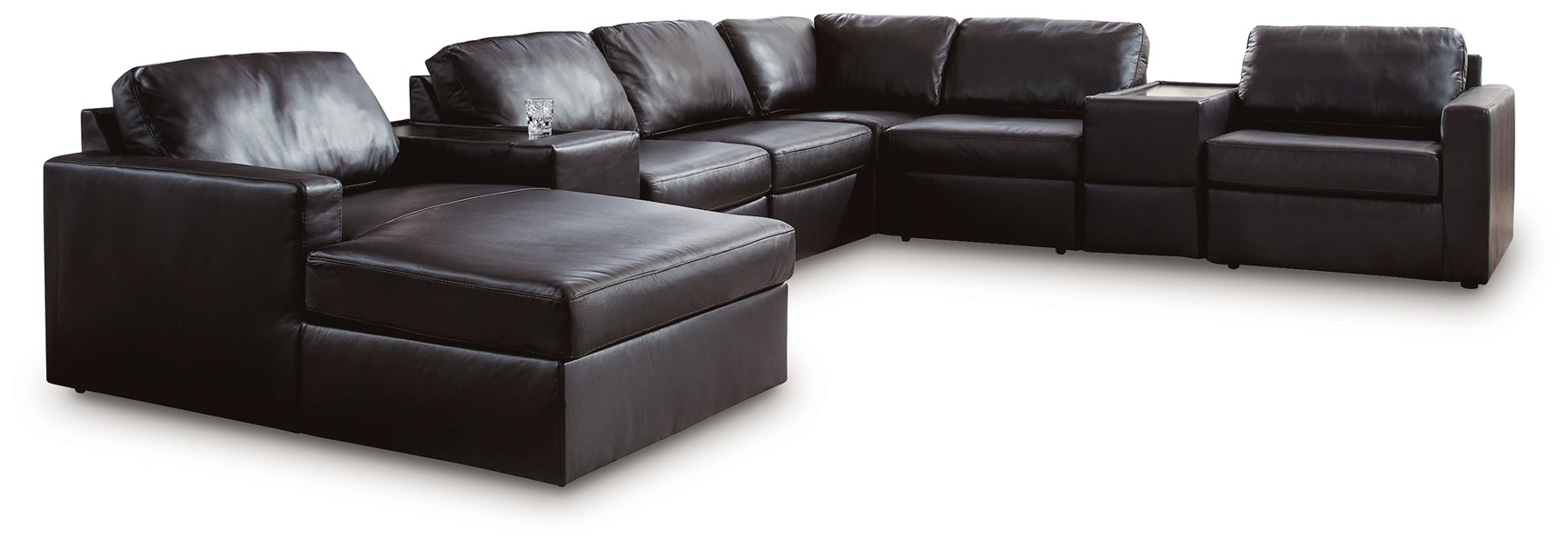 Modmax II Black Leather 8-Piece Sectional with Chaise and Storage Consoles