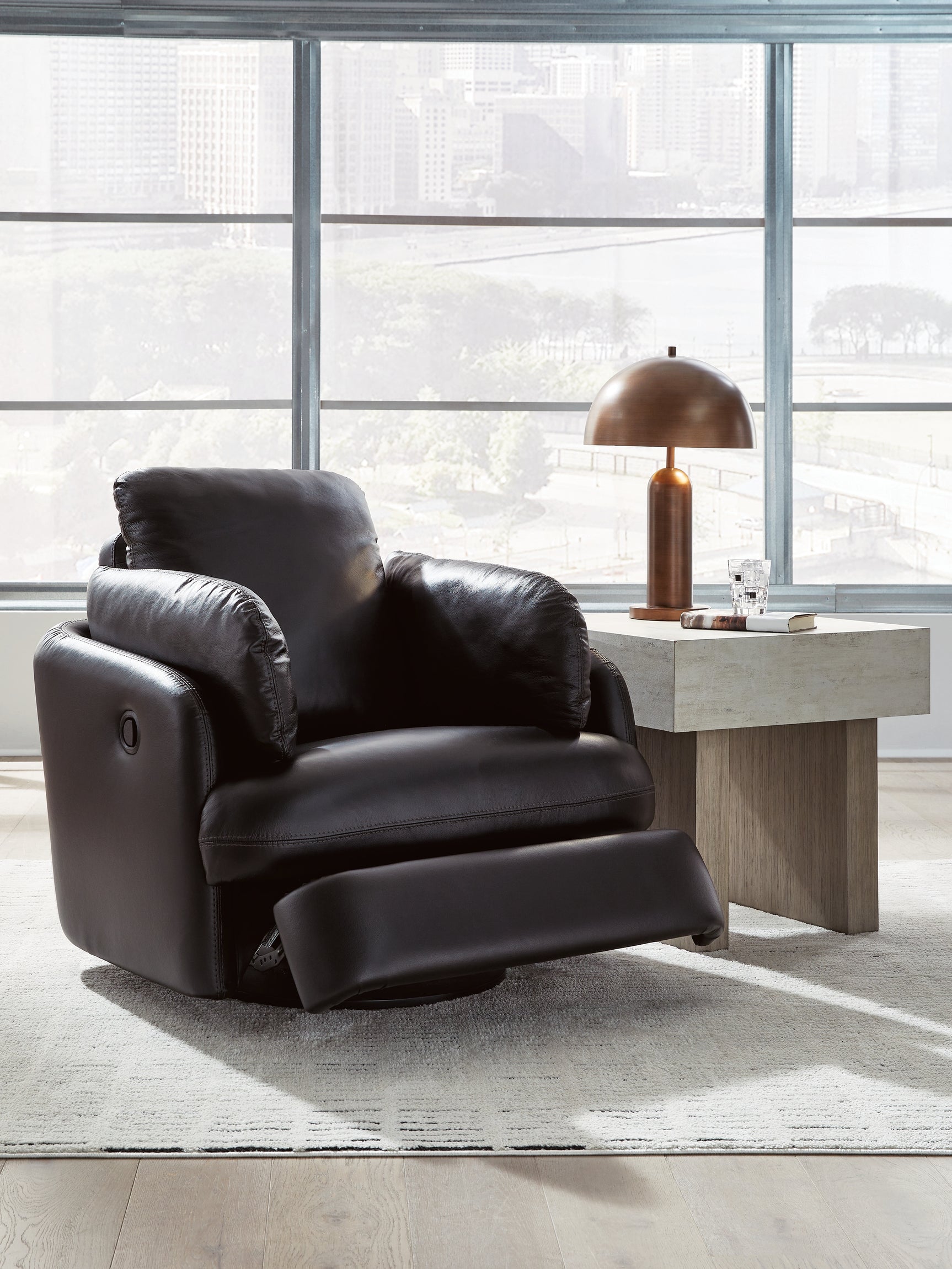 Modmax II Black Leather Swivel Glider Recliner