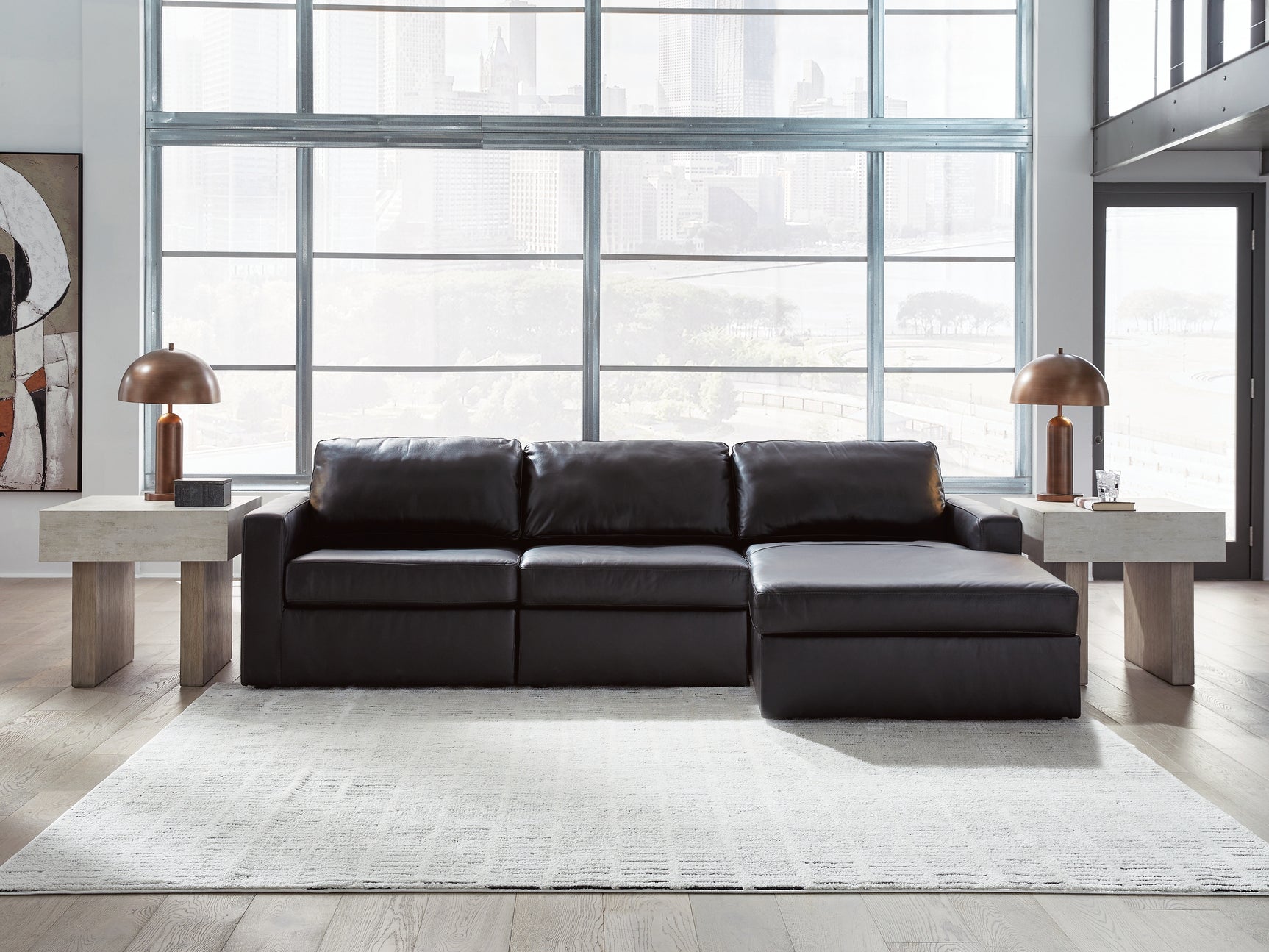 Modmax II Black Leather 3-Piece Sectional Sofa Chaise