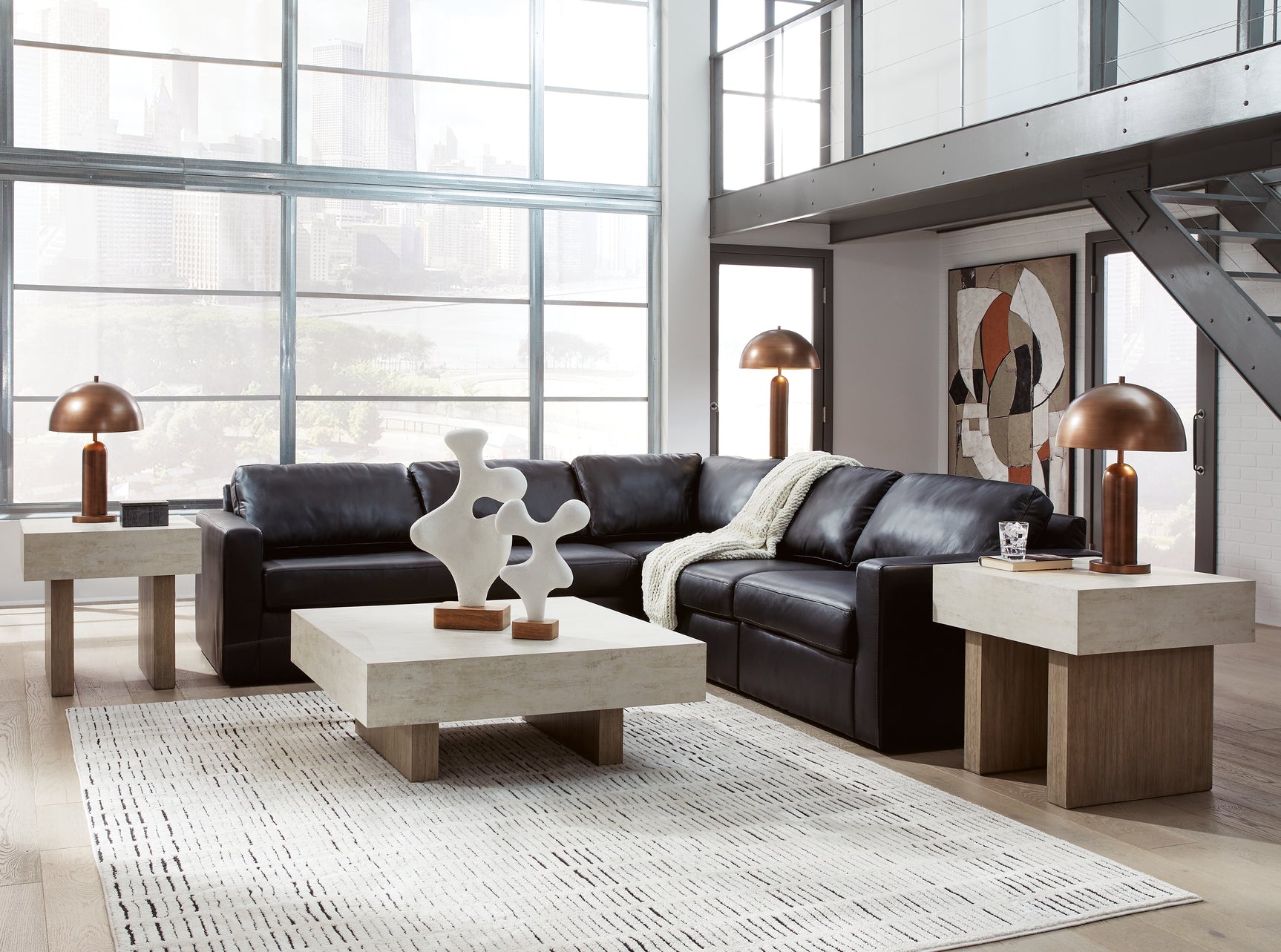 Modmax II Black Leather 5-Piece Sectional
