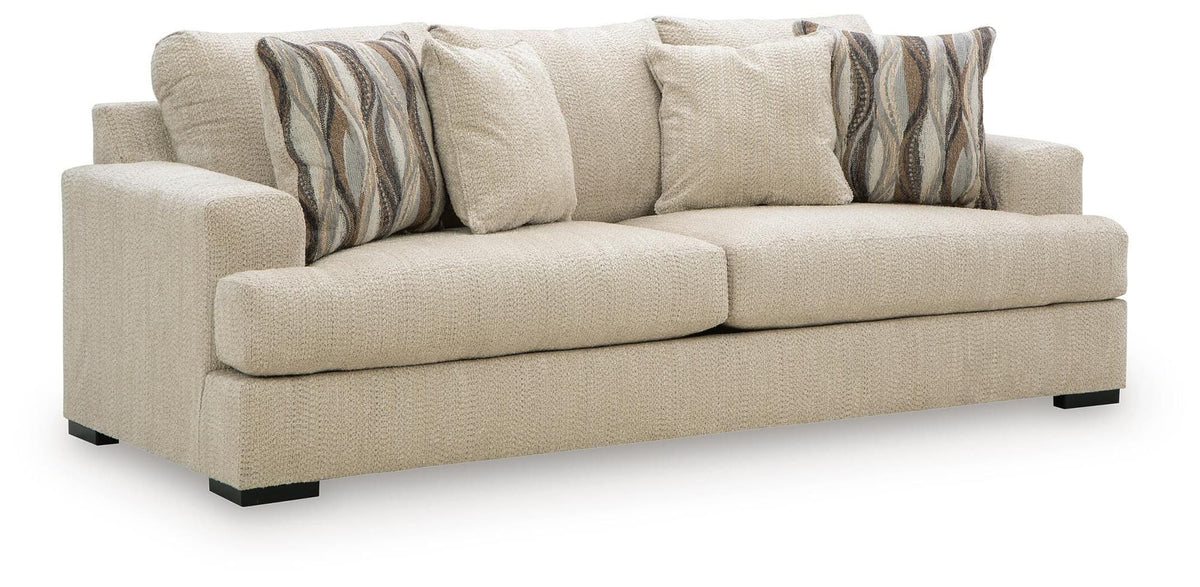 Lofwood Oatmeal Chenille Sofa — angled view