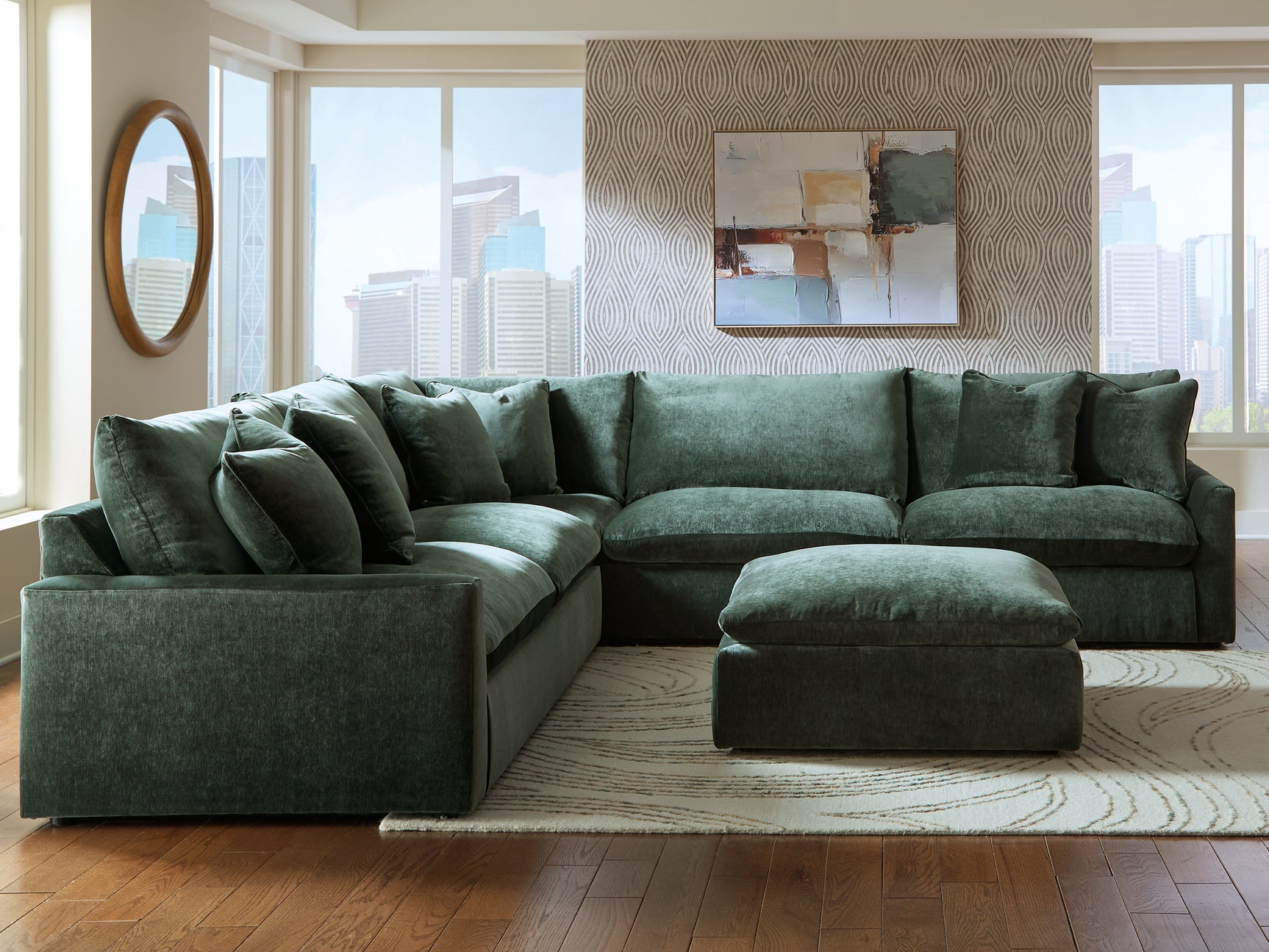 Carriage View Jade Velvet 3-Piece Sectional