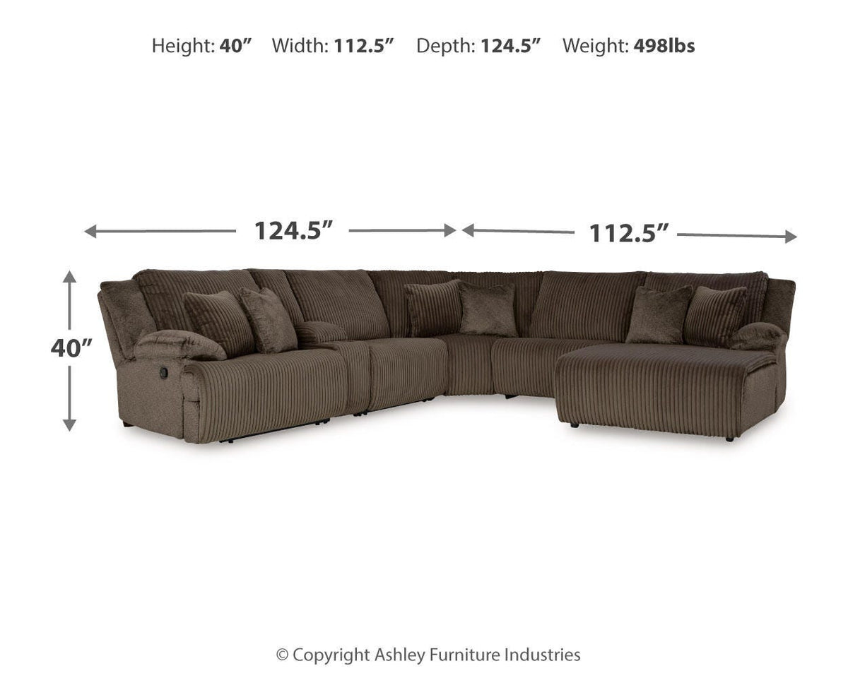 Top Chocolate 6-Piece Sectional with Recliner — dimension illustration