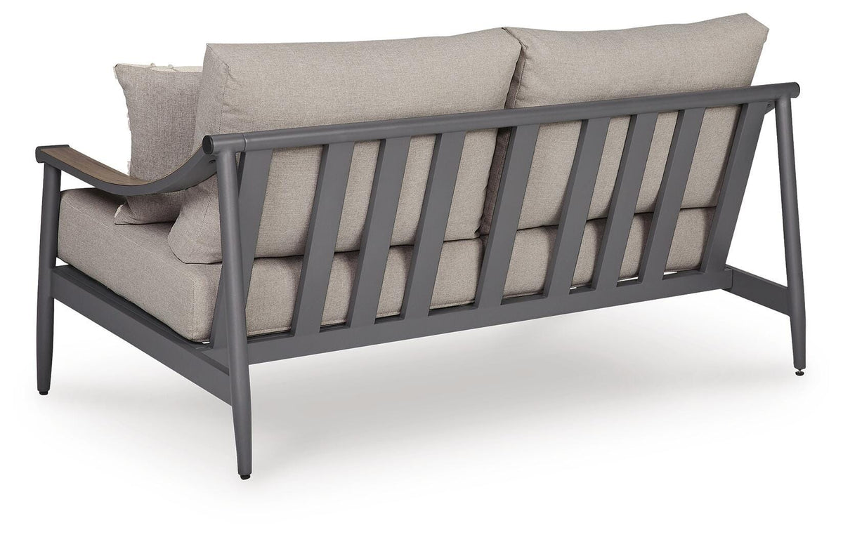 Ocean Gray Beach Outdoor Sofa and Loveseat with Coffee Table Set — back view