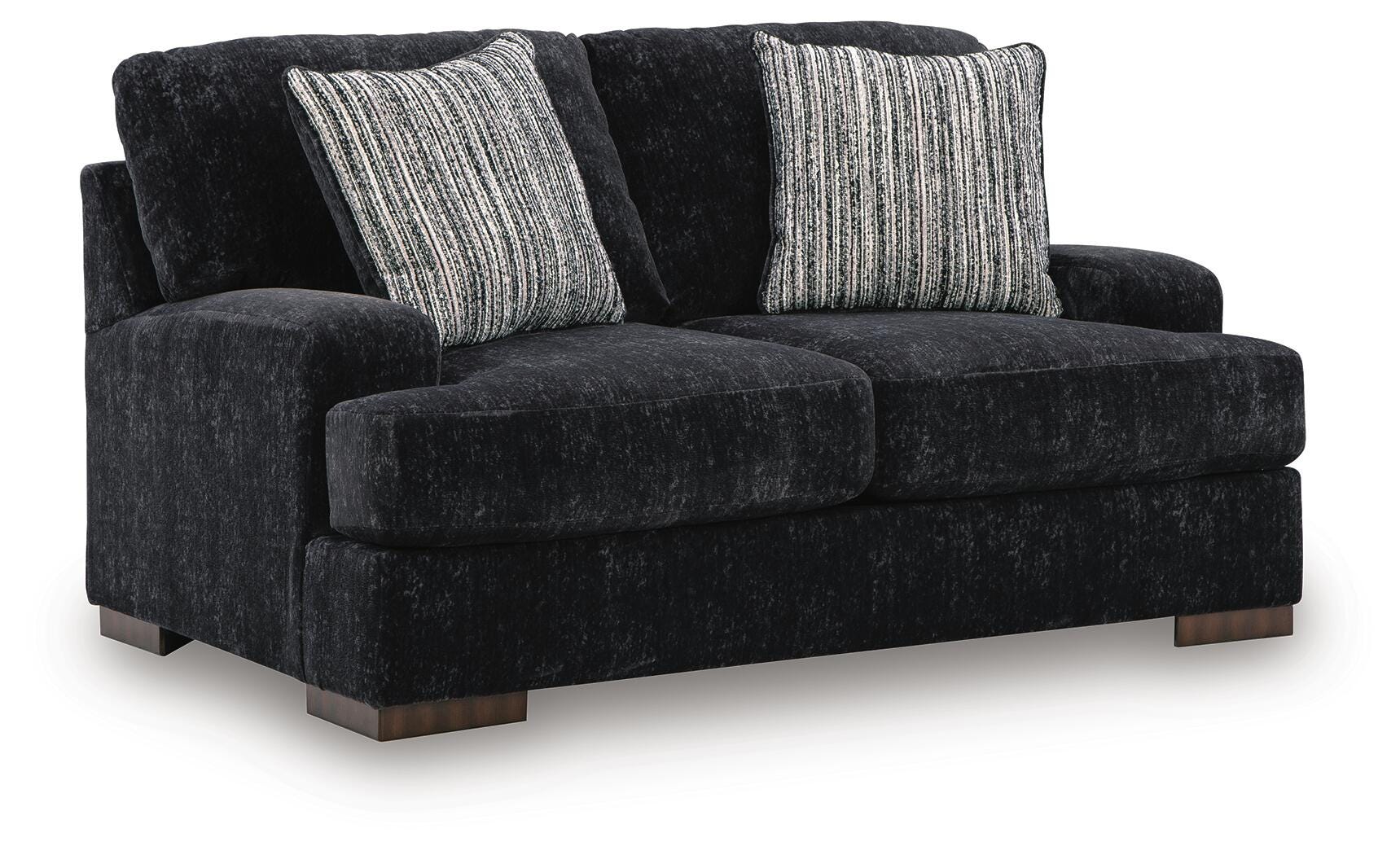Whitmore Manor Black Pearl Chenille,Velvet Loveseat angled view