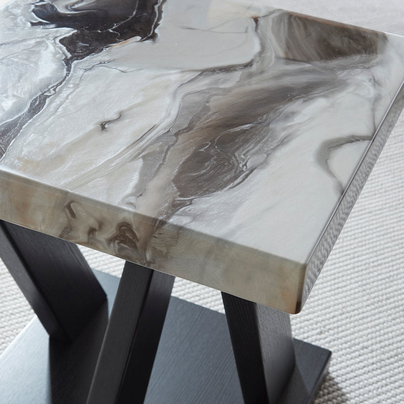 Dark Wood-Look and White Faux Marble 3-Piece Coffee Table Set — detail view