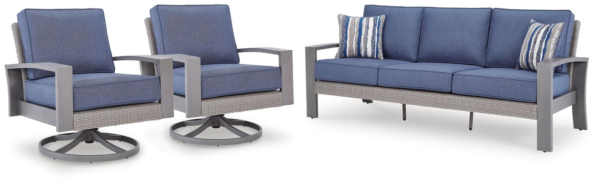 Half Blue/Gray Moon Beach Outdoor Sofa with 2 Lounge Chairs — product image 2