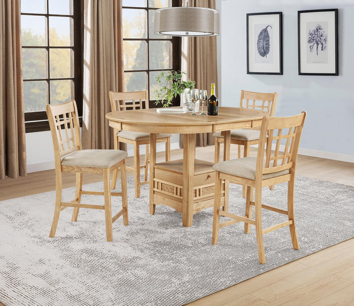 Lavon 5-Piece Oval Counter Height Extension Dining Set Light Oak — product view