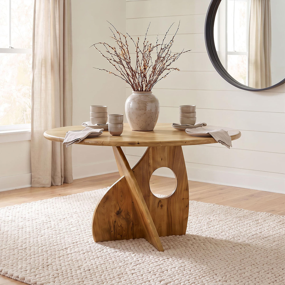 Snyder Round Pedestal Solid Wood Dining Table Natural Acacia — product image 2
