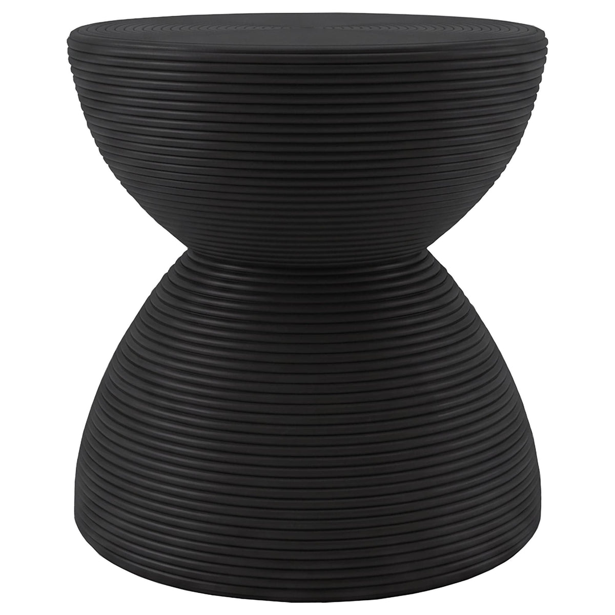 Macedo Round Ribbed Rattan Drum End Table Black — product view