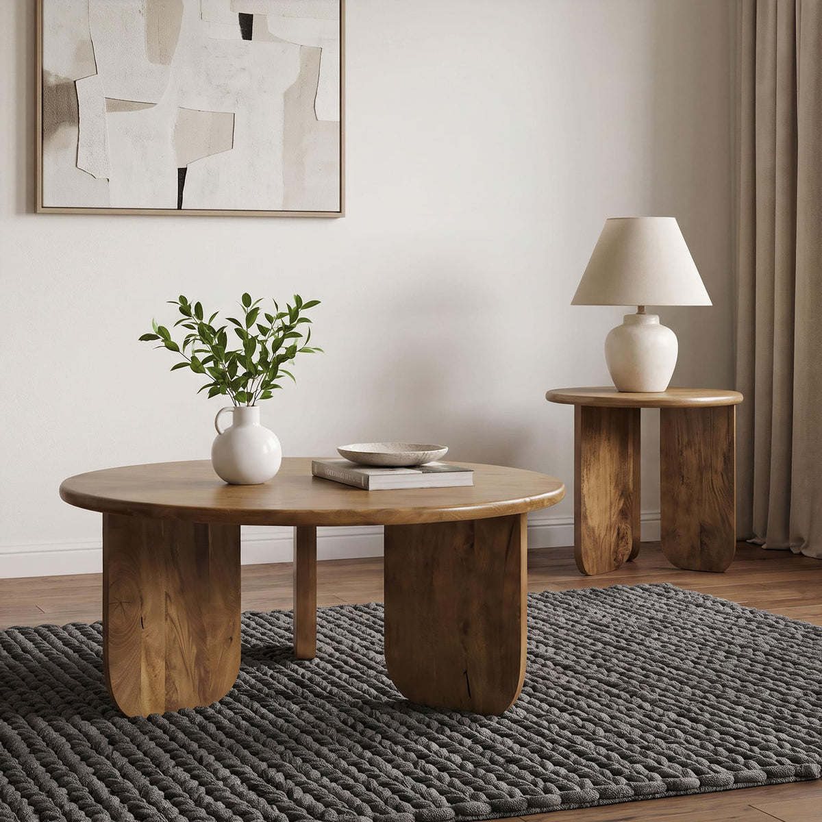 Dale 2-Piece Round Mango Wood Coffee and End Table Set Honey Mango — product image 2