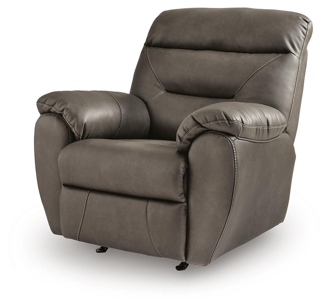 Elksworth Ash Faux Leather Recliner angled view