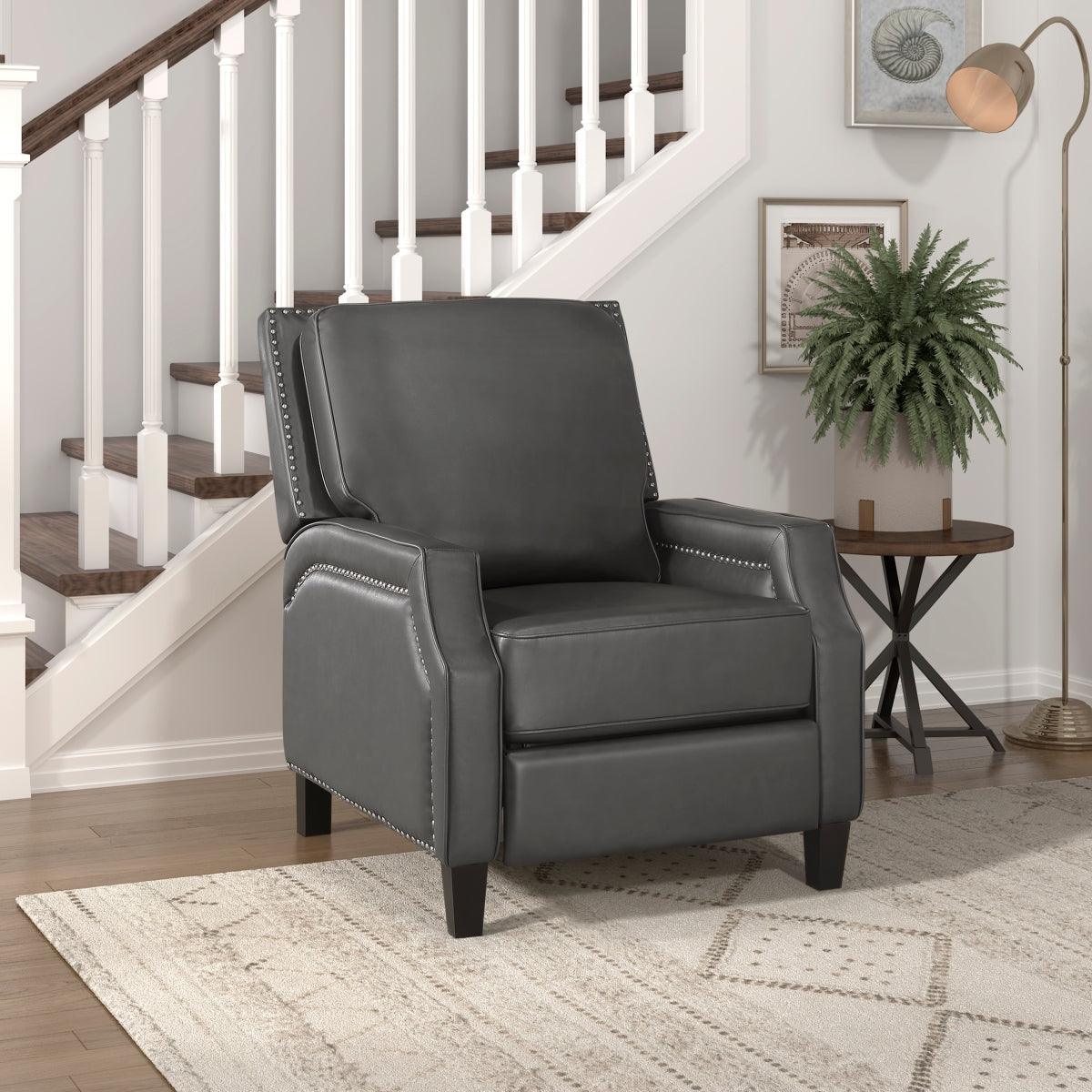 Berenson Gray Transitional Solid Wood And Plywood Chenille Faux Leather Recliners - Ella Furniture