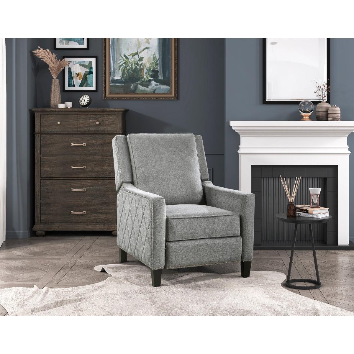 Banks Gray Contemporary Solid Wood And Plywood Textured Fabric Upholstery Recliners - Ella Furniture