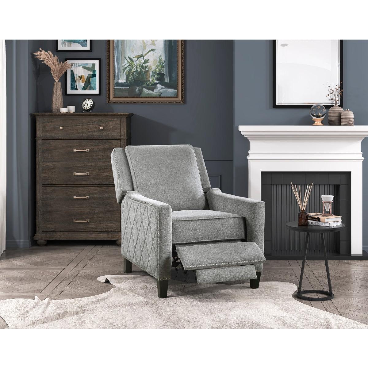Banks Gray Contemporary Solid Wood And Plywood Textured Fabric Upholstery Recliners - Ella Furniture