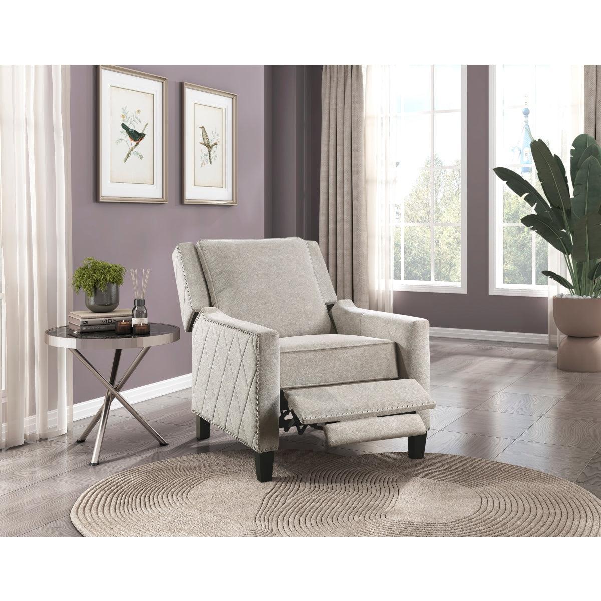 Banks Sand Contemporary Solid Wood And Plywood Textured Fabric Upholstery Recliners - Ella Furniture