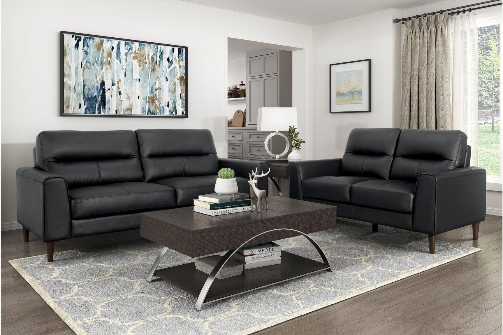 Lewes Black Leather Living Room Set