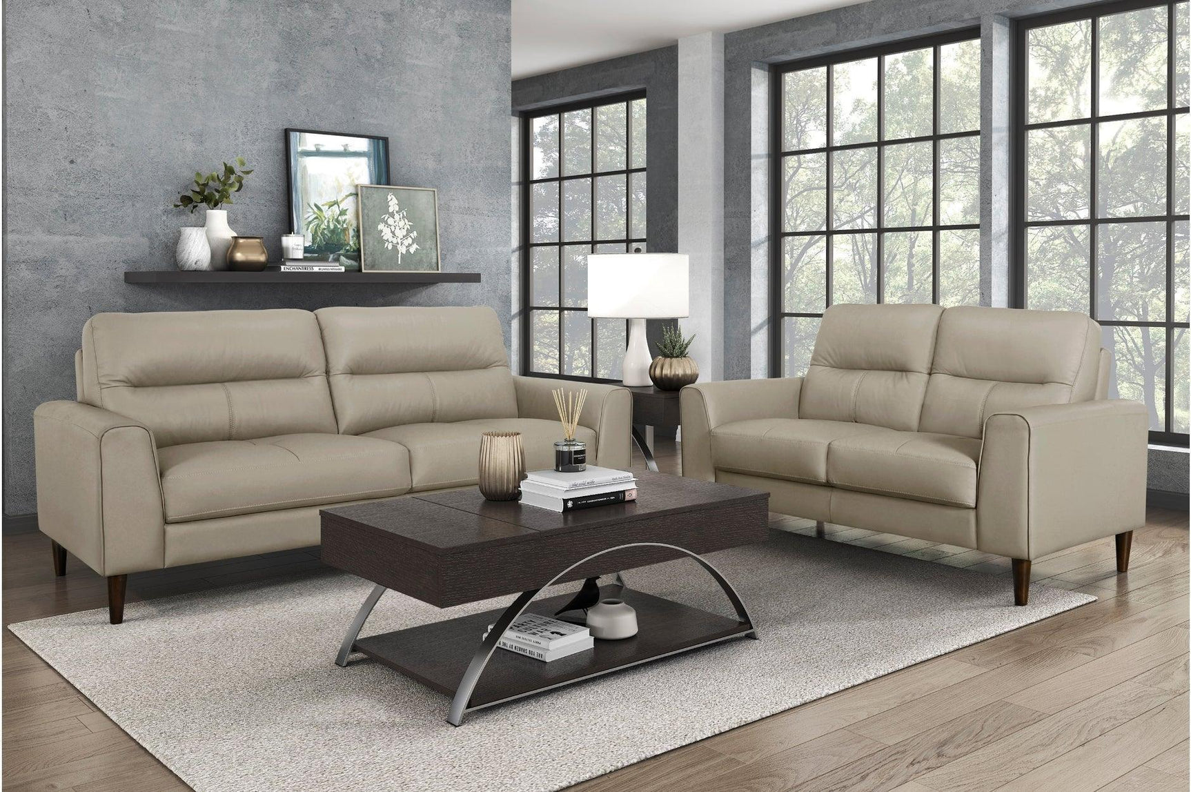 Lewes Latte Leather Living Room Set