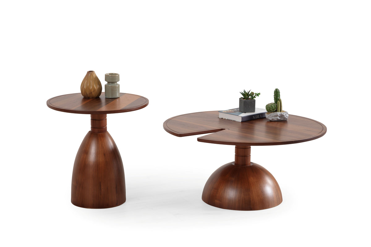 Pomela Walnut 2-Piece Coffee Table Set
