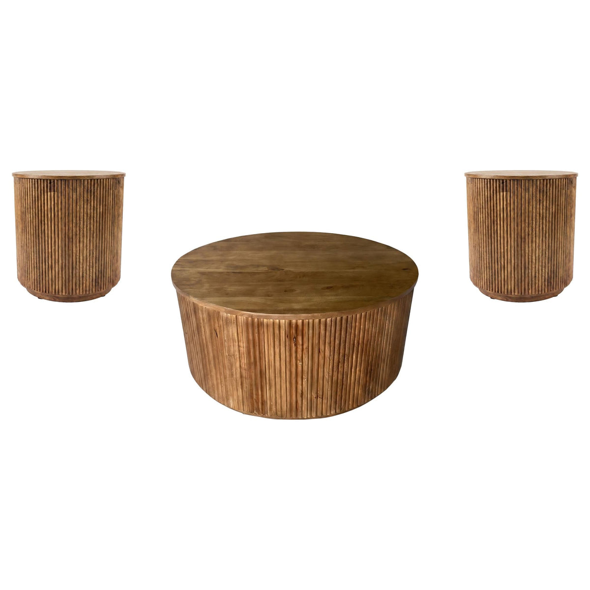 Coffey 3-Piece Round Coffee and End Table Set Light Brown — product image 2