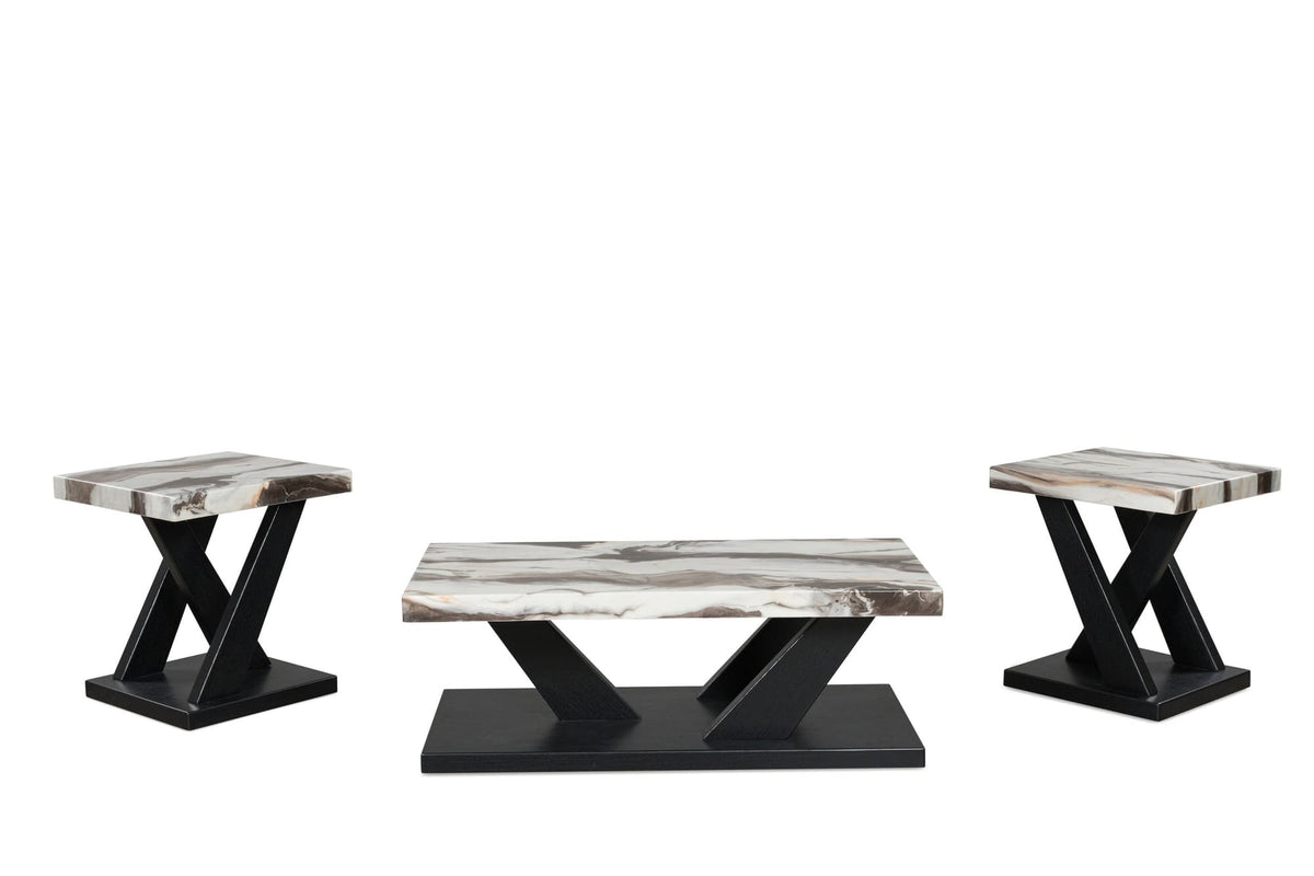 Dark Wood-Look and White Faux Marble 3-Piece Coffee Table Set — product image 3