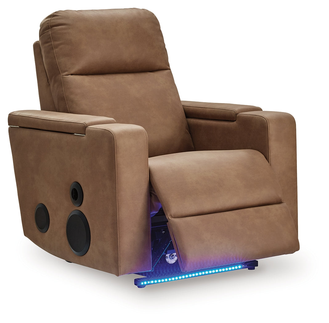 Lorrenton Caramel Faux Leather Power Glider Recliner with Audio System