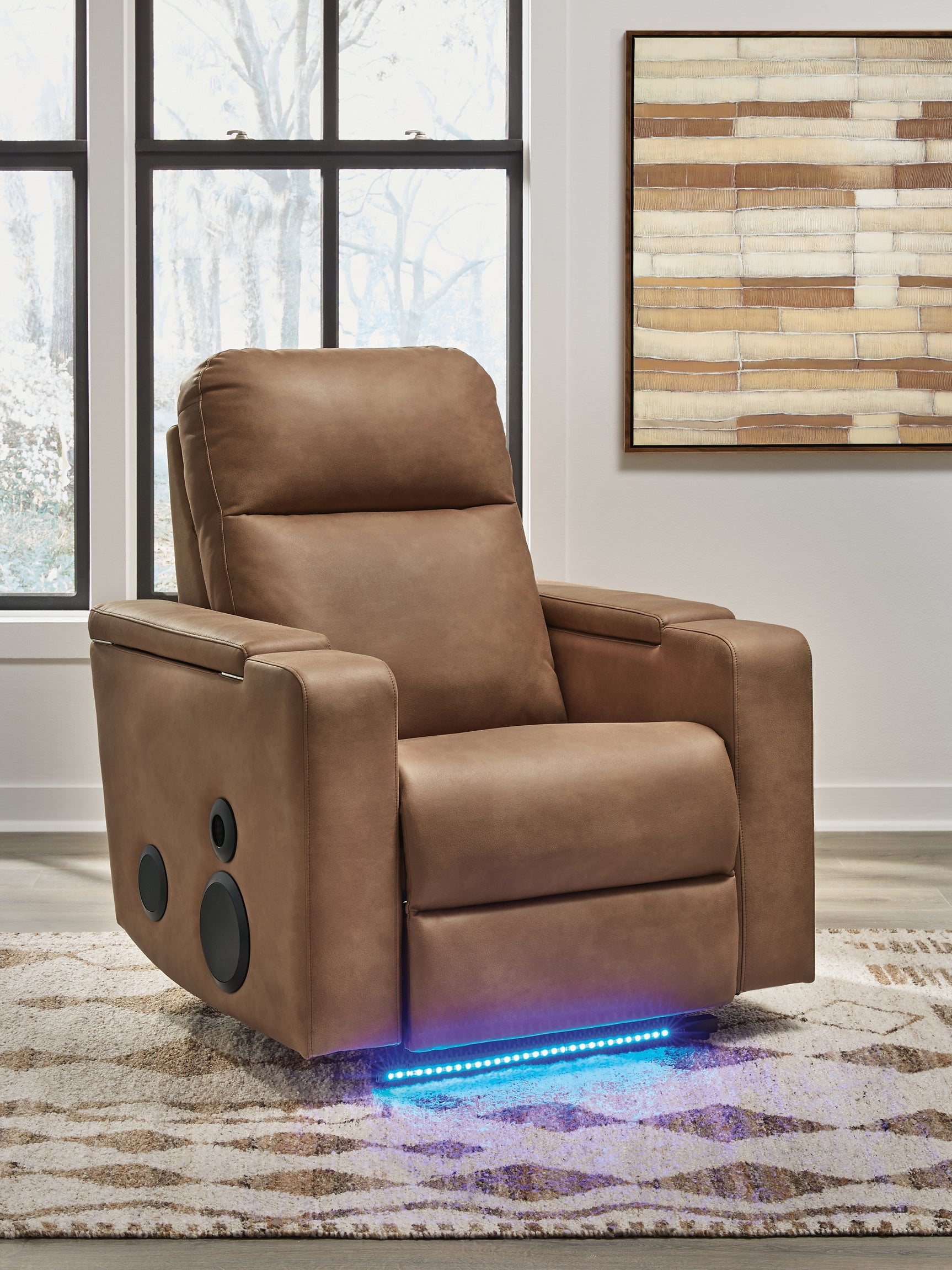 Lorrenton Caramel Faux Leather Power Glider Recliner with Audio System