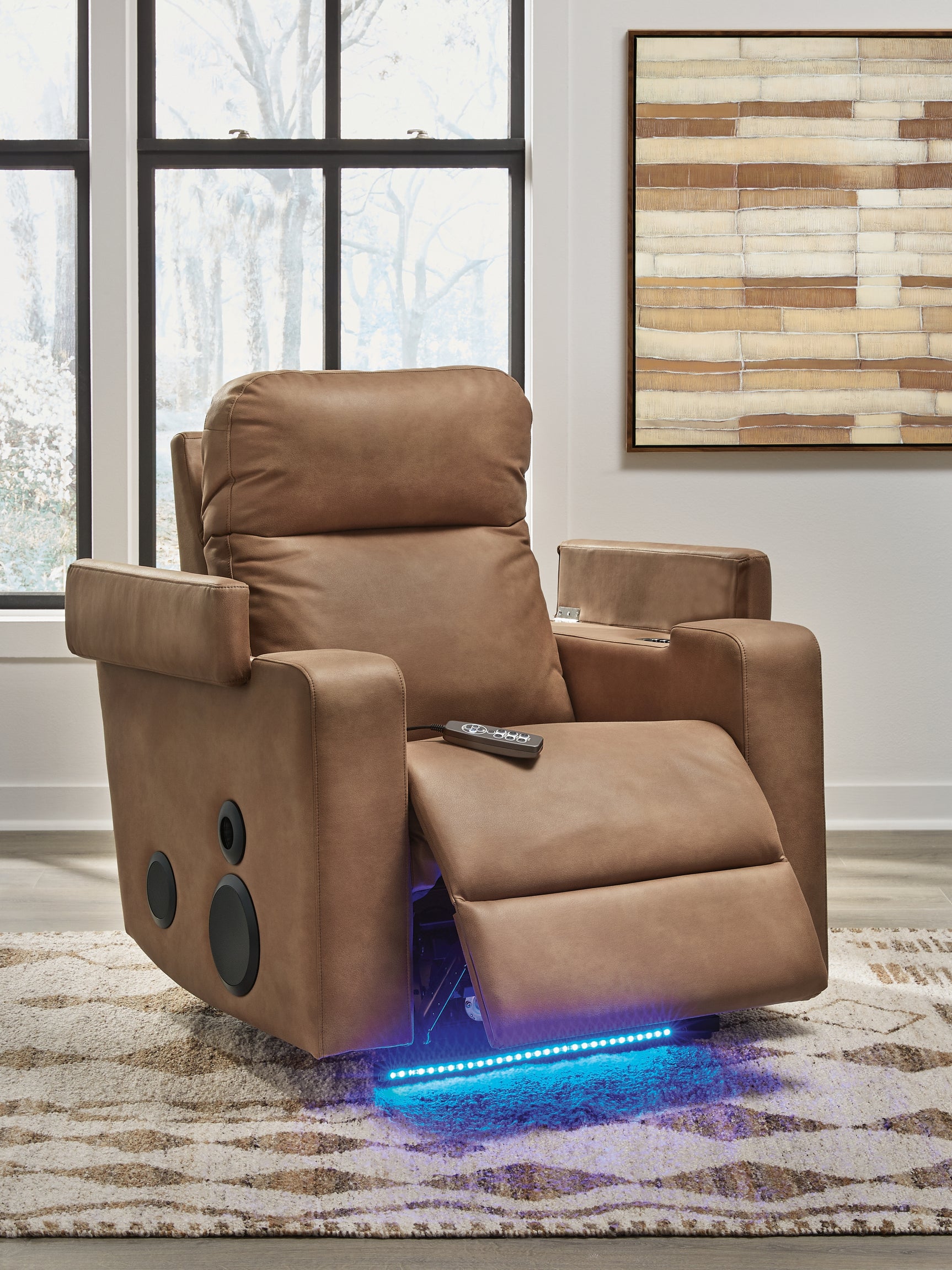 Lorrenton Caramel Faux Leather Power Glider Recliner with Audio System