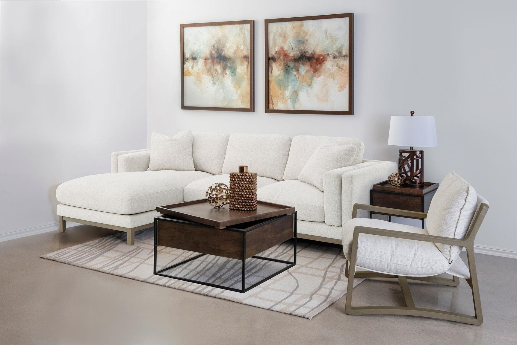 Geneva Boucle Upholstered Wood Arm Accent Chair Sand