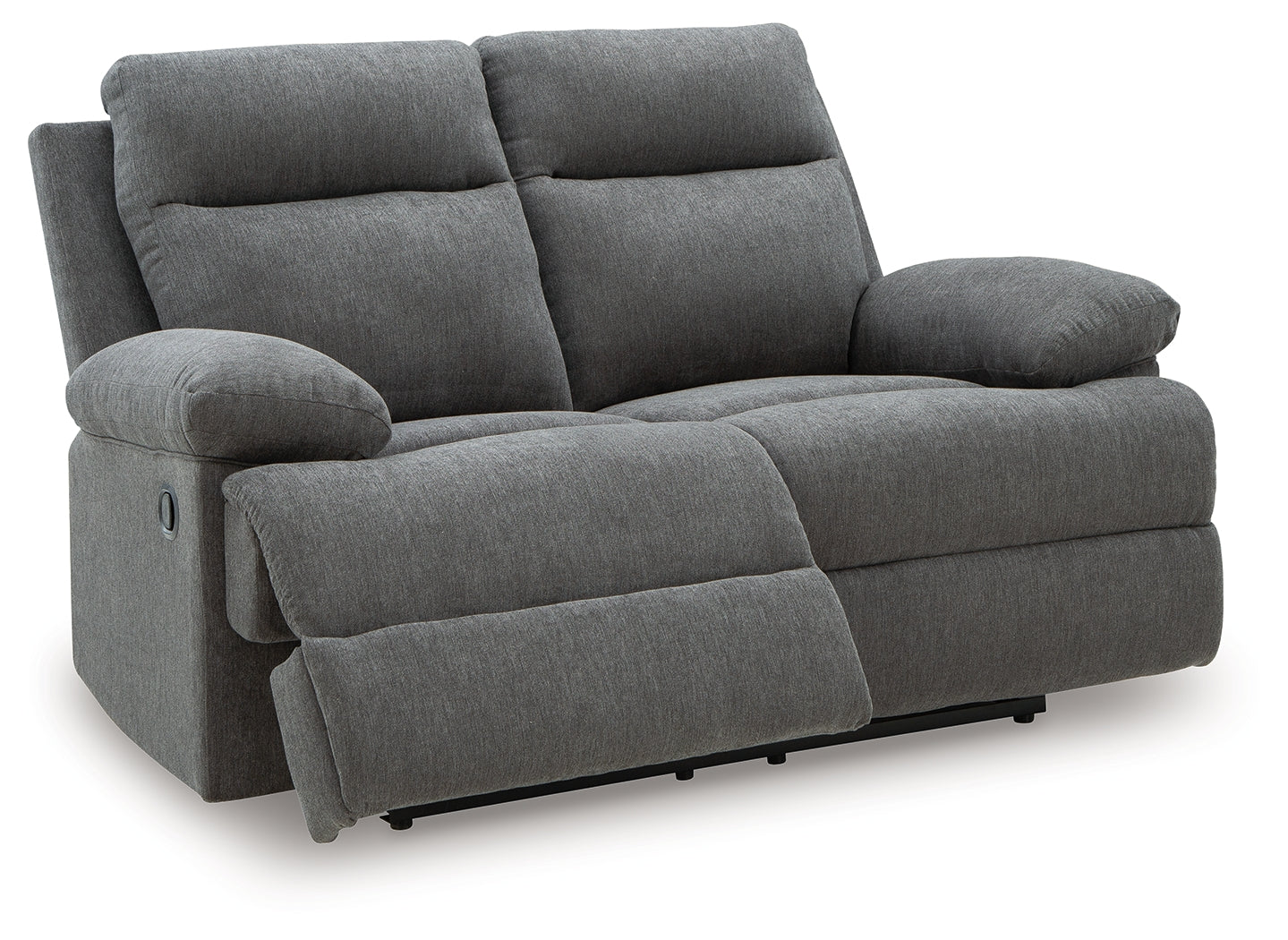 Side-Swipe Charcoal Chenille Reclining Loveseat