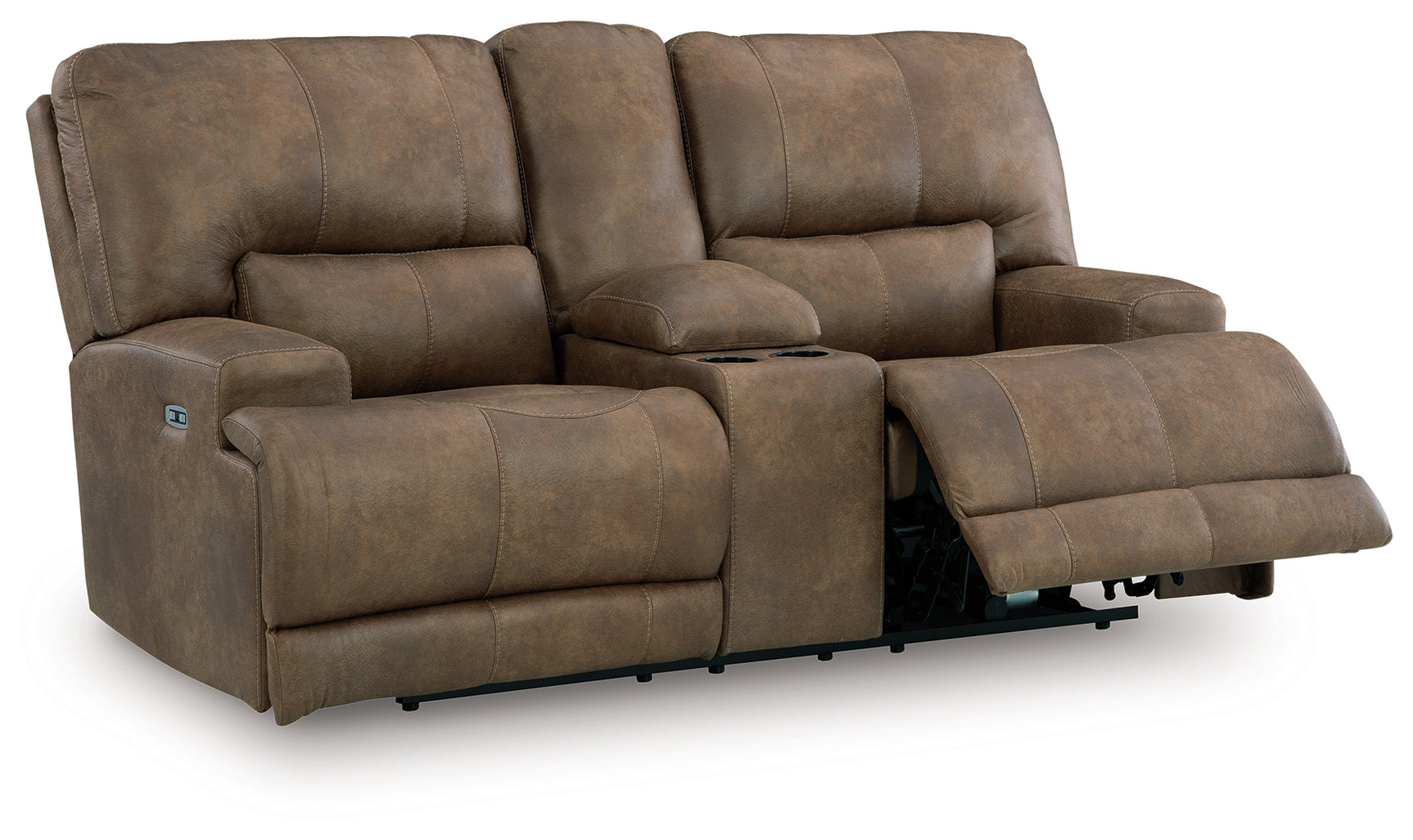 Beckley Place Earth Faux Leather Power Reclining Loveseat with Console