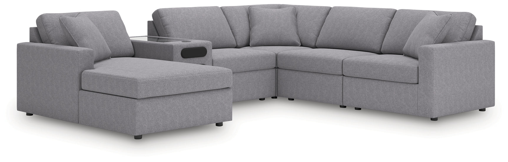 Modmax Granite Performance Fabric,Next-Gen Nuvella™ 6-Piece Sectional with Audio System and Chaise