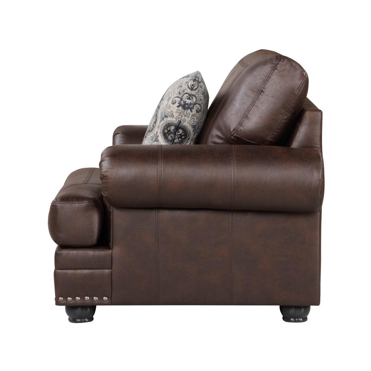 Foxborough Dark Brown Traditional Solid Wood And Plywood Faux Leather Upholstery Chair - Ella Furniture