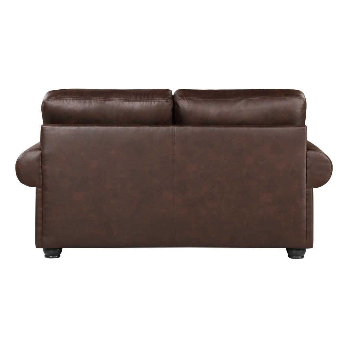 Franklin Dark Brown Traditional Solid Wood Plywood Polished Microfiber Upholstery Loveseat - Ella Furniture