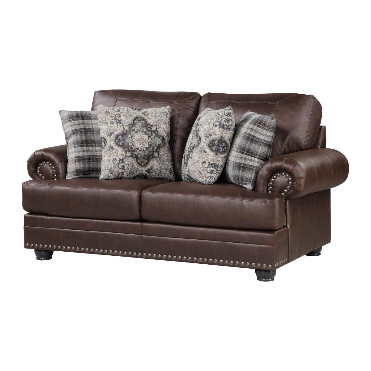Franklin Dark Brown Traditional Solid Wood Plywood Polished Microfiber Upholstery Loveseat - Ella Furniture