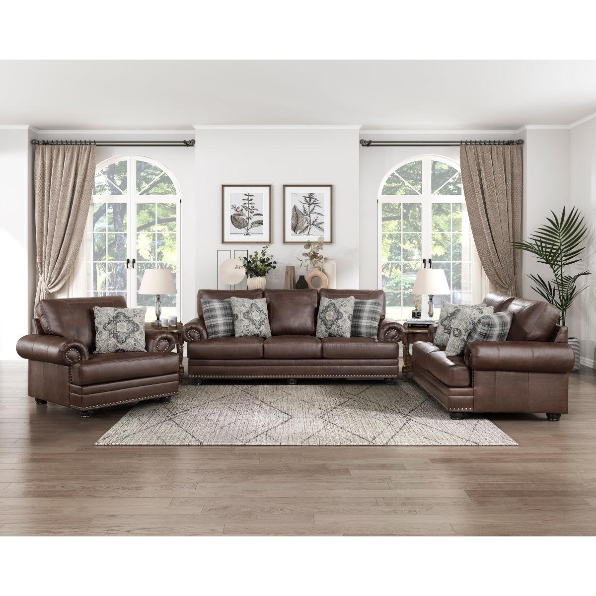 Franklin Dark Brown Traditional Solid Wood And Plywood Polished Microfiber Upholstery Sofa - Ella Furniture