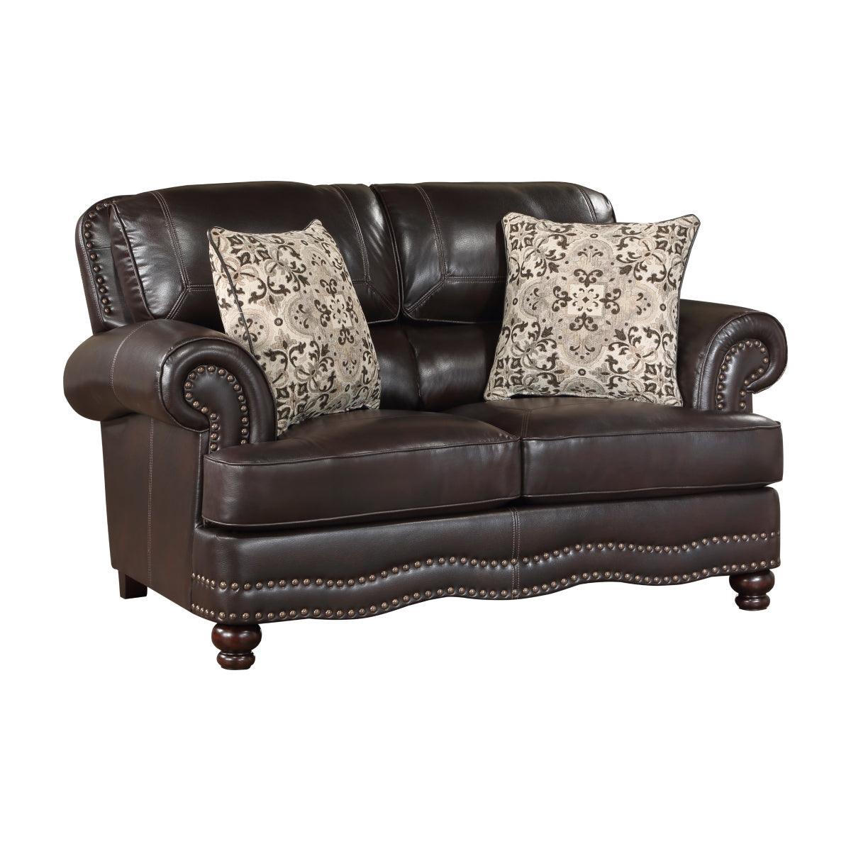 Milford Brown Modern Traditional Solid Wood And Plywood Faux Leather Upholstery Loveseat - Ella Furniture