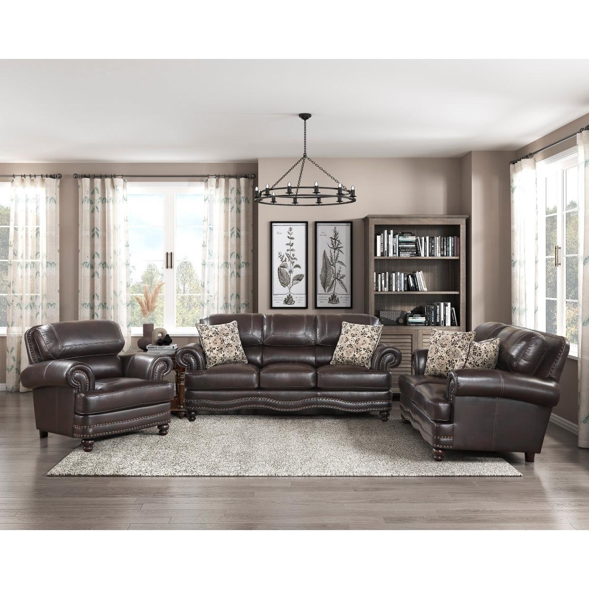 Milford Brown Modern Traditional Solid Wood And Plywood Faux Leather Upholstery Loveseat - Ella Furniture