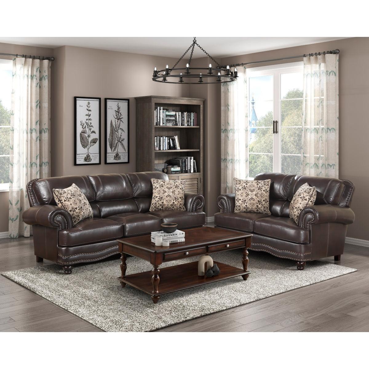 Milford Brown Modern Traditional Solid Wood And Plywood Faux Leather Upholstery Loveseat - Ella Furniture