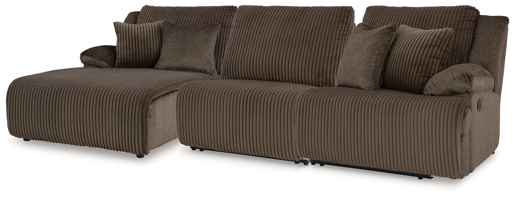 Top Tier Chocolate Velvet 3-Piece Reclining Sofa Chaise Sectional